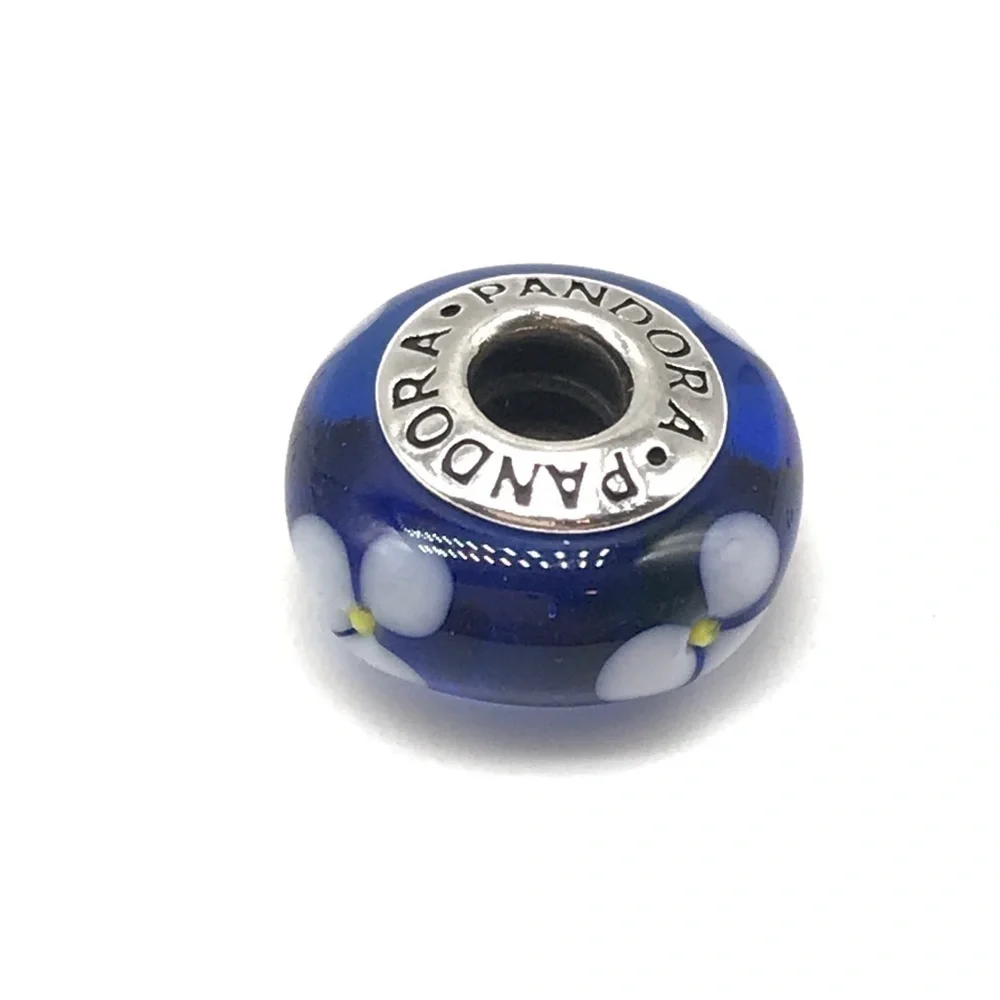 Pandora Blue White Floral Murano Glass Charm